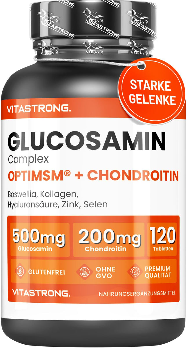Glucosamine Chondroitin with MSM Collagen and Hyaluronic Acid, Zinc, Selenium, Manganese, Boswellia, Glucosamine Complex MSM Supplement, Bones, Joints, Cartilage, Vitastrong Premium Quality Gluten-Free Non-GMO