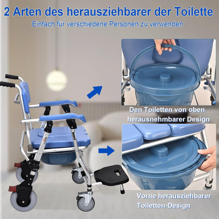 Shower Chair Commode Chair with Wheels for Seniors | Mobile Folding Shower Chair Commode Chair with Armrests and Backrest, Maximum Load Capacity of 150 kg (Blue 1)