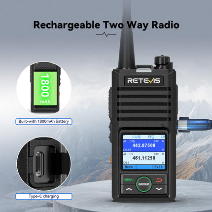 Retevis RB658 Walkie Talkies, Professional 2-Way Radio, APP Setting, Intelligent Noise Reduction, Alarm, 1800mAh Rechargeable Two-Way Radios for Adults, Motorcycle (1 Pack, Black)