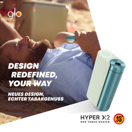 GLO Hyper X2 Tobacco Heater, Electric Tobacco Heater for Classic Cigarette Flavor, Alternative to E-Cigarettes, Easy Cleaning, Up to 20 Sticks per Battery Charge, Mint/Bluegreen