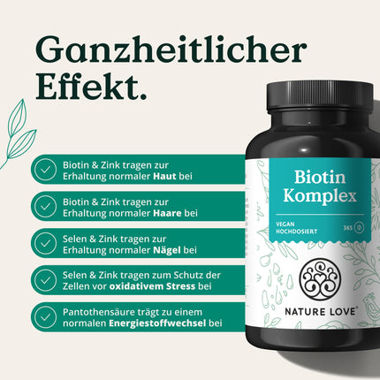 Biotin Complex - with zinc, selenium, silicon &amp; vitamin B5 - high dose with 10,000µg biotin - 365 tablets for hair, skin and nails - hair vitamins in a year's supply - vegan &amp; laboratory-tested