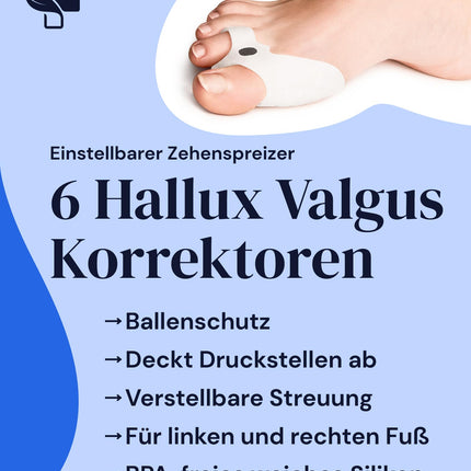 YOGAMEDIC 6-piece toe separator, hallux valgus correction set, toe protector - 0% BPA hallux gel splint toe correction, hammer toe pad ring - silicone gel toe separator for women and men, one-size-fits-all