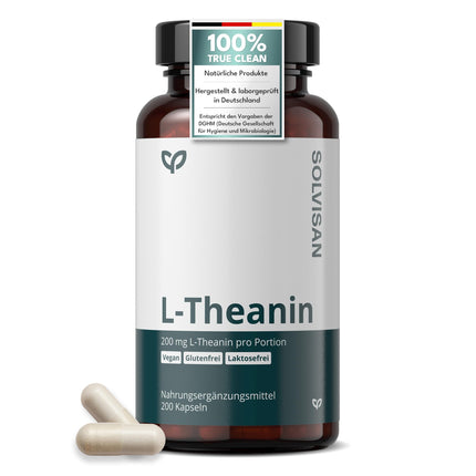 SOLVISAN L-Theanine Capsules - IMPORTANT: Study dosage of 200 mg per day - 200 Capsules - No additives