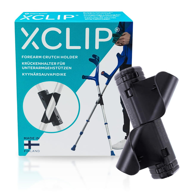 XCLIP Forearm Crutch Holder On the Go - Lightweight, portable 20-22.6 mm walking stick holder - Walking aid holder - Quick and easy to install crutch accessory