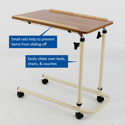 Peformance Health Overbed Table with Wheels, Height Adjustable, Lightweight Chair/Bed Table for Elderly, Use for Meals, Work and Activities, 66 x 64 x 46 cm, Flat Packed Version