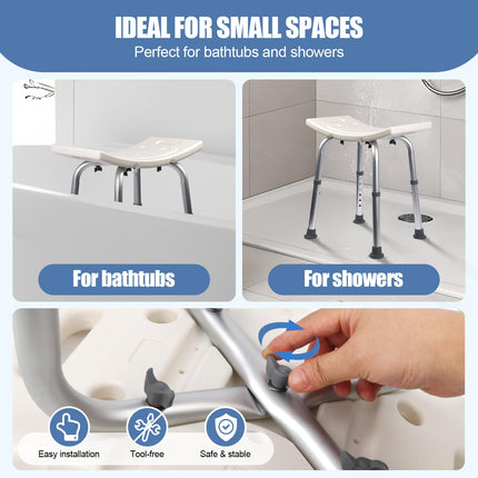 Ez2care Shower Stool, Height-Adjustable Shower Chair for Seniors, Non-Slip Bath Stool, Safe Aluminum Shower Seat, Lightweight Shower Aid for Bathtubs, 136KG Load Capacity