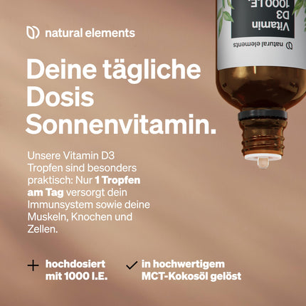 Vitamin D3 Drops – 1000 IU per daily dose (1 drop) – Long-term supply with 50 ml – dissolved in MCT coconut oil for best bioavailability – liquid, high-dose, vegetarian
