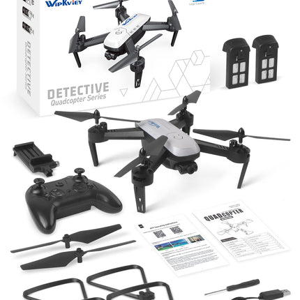 Wipkviey T6 drone with 1080p camera, RC quadcopter for beginners, WiFi FPV drone with 2 batteries, gravity sensor, flip mode, one-button takeoff/landing, one-button return, headless mode