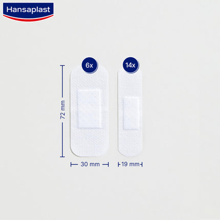 Hansaplast Sensitive Plasters (20 Strips), skin-friendly and hypoallergenic wound plasters with Bacteria Shield &amp; secure adhesive strength, painless removal plasters