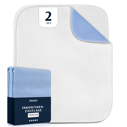Dreamzie Washable Incontinence Pad 75 x 90 cm - Mattress Protector Absorbent and Waterproof - Incontinence Bed Pad - Set of 2