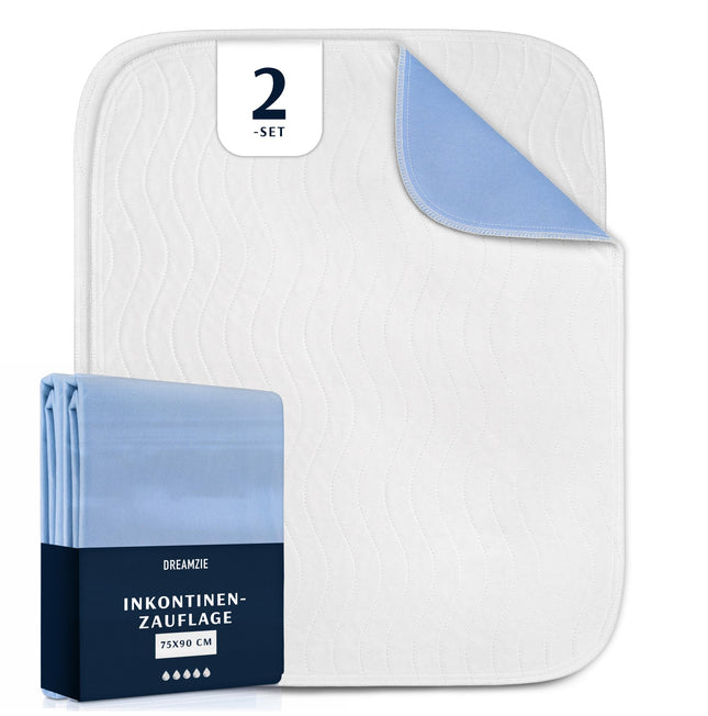 Dreamzie Washable Incontinence Pad 75 x 90 cm - Mattress Protector Absorbent and Waterproof - Incontinence Bed Pad - Set of 2