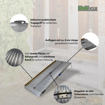 TRUTZHOLM wheelchair ramp foldable 213 cm load capacity 272 kg aluminum grey ribbed access ramp