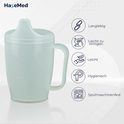 HaseMed Drinking Cup with Handle &amp; Spout (1 Piece) – Ergonomic cup for safe drinking without spills, ideal for seniors &amp; people with limited hand function – Robust &amp; durable, 12 mm