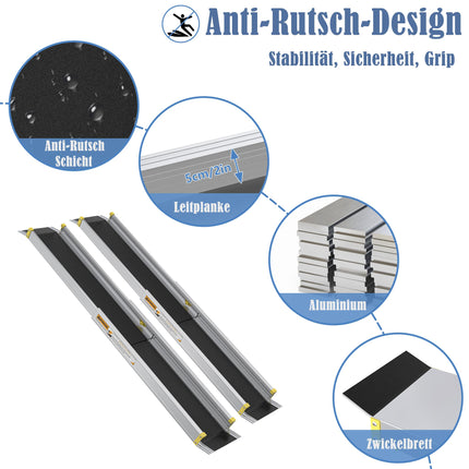 FIVMEN 2X Wheelchair Ramp Telescopic 107-183 cm Aluminum Ramp Wheelchair Load Capacity 300 kg Telescopic Ramp Loading Ramp Adjustable Portable for Wheelchairs &amp; Scooters
