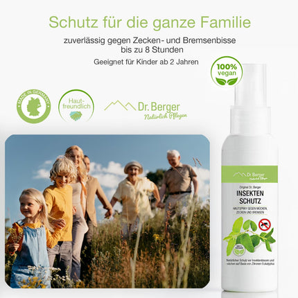 Dr. Berger Insect Repellent [VEGAN] Mosquito Repellent | Protection against ticks, mosquitoes, midges, and horseflies | Skin spray also suitable for children - Natural protection against mosquito bites | Mosquito spray