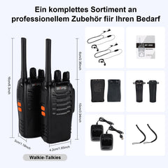 pofung Walkie Talkie Professional Radios PMR446 baofeng Talkies 88E/888S Handheld Toy Radio, Walkie Talkie with LED Flashlight &amp; Headset USB Connection (2 pieces), 94*45*30mm, black