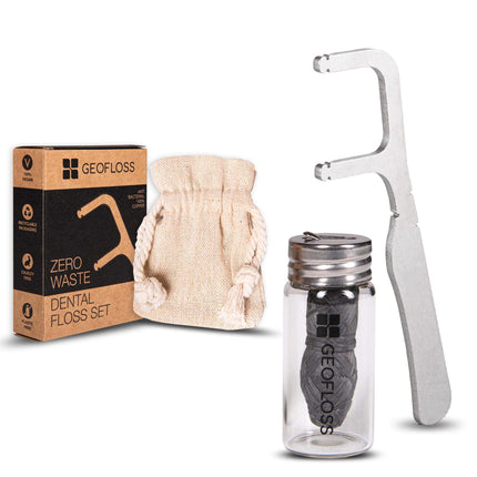 GEORDINARY Stainless Steel Dental Floss Holder - Environmentally friendly, plastic-free holder for dental floss - 100% stainless steel dental floss stick, sustainable and BPA-free