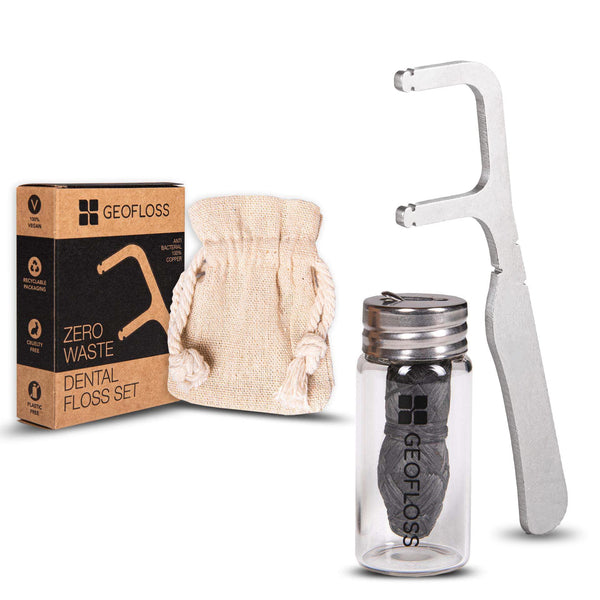GEORDINARY Stainless Steel Dental Floss Holder - Environmentally friendly, plastic-free holder for dental floss - 100% stainless steel dental floss stick, sustainable and BPA-free