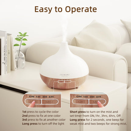 ASAKUKI 300ml Aroma Diffuser for Fragrance Oils, Premium Ultrasonic Humidifier Aromatherapy Oils Diffuser with 7 Color LED Light, BPA Free Bedroom, Office, Spa