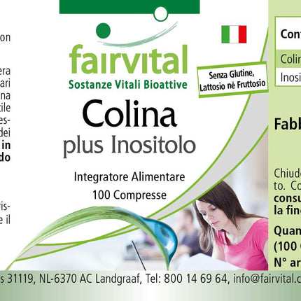 Fairvital | Choline Bitartrate plus Inositol - 100 Tablets - HIGH DOSE - VEGAN