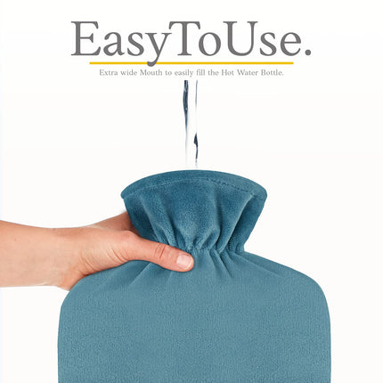 Hot Water Bottle with Cover – Soft Premium Fleece Cover – 1.8l Large Hot Water Bottle, Hot Water Bottle for Children, Hot Water Bottle for Adults – Green Blue