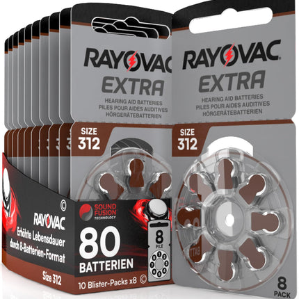 80 hearing aid batteries Rayovac Extra Size 312 with Sound Fusion Technology - 10 blisters with 8 batteries