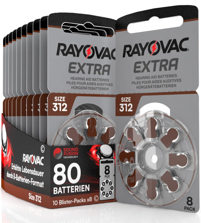 80 hearing aid batteries Rayovac Extra Size 312 with Sound Fusion Technology - 10 blisters with 8 batteries