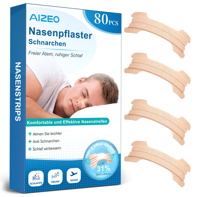 Nose Patches for Snoring, 80 Pieces Extra Strong Nose Patches for Better Breathing, Breathable Nose Strips Relieve a Blocked Nose, Effective Anti-Snoring, Nose Strips for Sports and Sleep