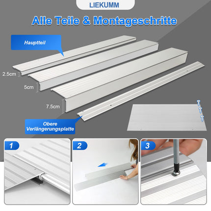 LIEKUMM door threshold ramp 7.5 cm high, 360 kg load capacity aluminum wheelchair ramp with adjustable height, non-slip curb ramp for wheelchairs, electric wheelchairs, strollers