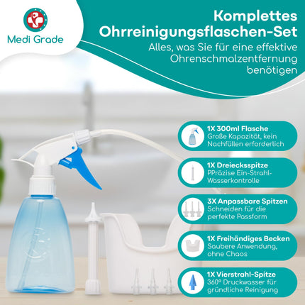 Medi Grade Ear Cleaning - Earwax Remover - Safe Pump for Earwax Removal 300 ml - Environmentally Friendly Ear Cleaning Set - Improves Hearing