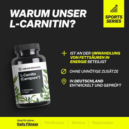 L-Carnitine 2000 - Premium: Carnipure® by Lonza - 120 Capsules - Laboratory-tested, high-dose, vegan