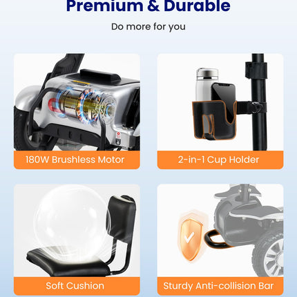 VOCIC D71 Folding Electric Mobility Scooter for Seniors - 21KG, 20KM Carbon Fiber Electric Mobility Scooter with Length-Adjustable Frame up to 150KG, Aircraft Certification, 5-Year Warranty (Silver)