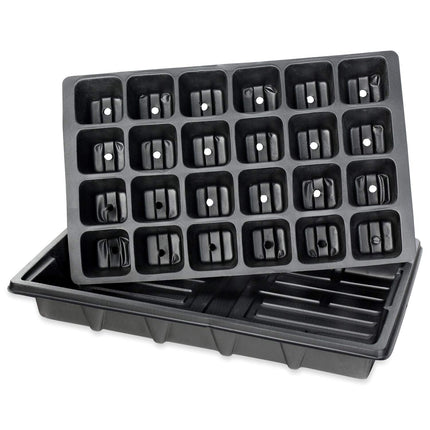 Schramm® 4 piece cultivation set greenhouse cultivation tray pots indoor greenhouse 38.5 x 24 x 7 cm for 96 cultivation pots cultivation set mini greenhouse black