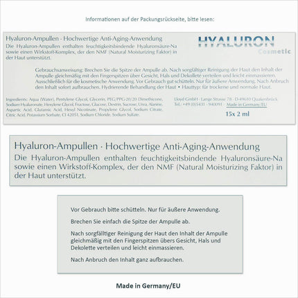 BIO-VITAL Hyaluron Cosmetic 15 ampoules of 2 ml hyaluronic acid