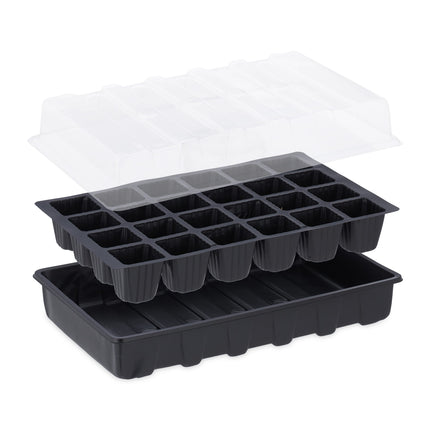 Relaxdays indoor greenhouse, set of 3, mini greenhouse for windowsill, 24 compartments each, growing tray with lid, black, plastic