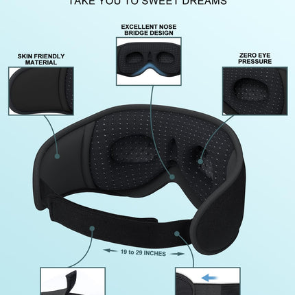 LC-dolida Sleep Mask with Headphones Bluetooth V5.4, 3D Sleep Headphones Breathable for Women Men, Eye Mask Cotton Washable Sleep Glasses with Microphone for Travel/Nap/Yoga/Meditation