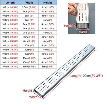 Vibeo Drainage Channel Narrow Gutter Drain Made of 304 Stainless Steel, Linear Gutter Screens for Yard, Garden, Courtyard, Patio, Trench Drainage with Removable Grate (W 4 cm x H 4 cm (1 5/8" x 1 5/8"))