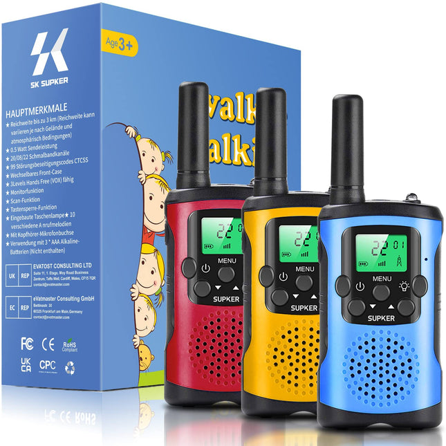 Walkie Talkies for Kids 3 Pack, 8 Channels 2-Way Radio Children Talking Toy for 3 to 12 Boys Girls Gift, 3 KM Long Range for Outdoor Camping Game