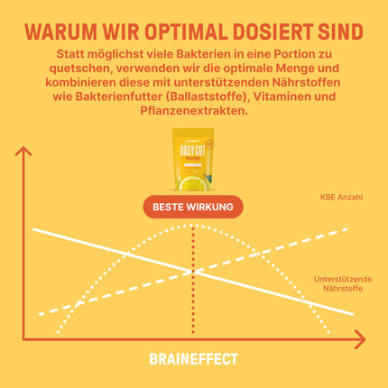 BRAINEFFECT DAILY GUT - Delicious bacterial strain drink powder with fiber and vitamins B6 + B12