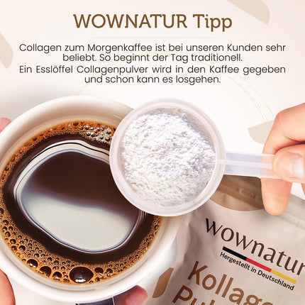 WOWNATUR® Collagen Powder 500g - Perfect Solubility - Premium Halal Collagen Hydrolysate - Peptides Types 1, 2 and 3 - The Original - (50 Servings)