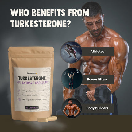 Cupplement Turkesterone 60 Capsules 500 MG 10% Extract Ajuga Turkestanica - Alternative to Tongkat Ali &amp; Fadogia Agrestis - Turksterone - For Athletes and Bodybuilders - High Dosage - For One Month