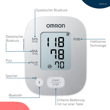 OMRON X2 Smart+ clinically validated upper arm blood pressure monitor with Bluetooth + free app, seal of approval from the German Hypertension League for accurate measurement results, universal cuff 22-42 cm