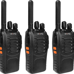 Pofung PT88E Walkie Talkie PMR446 License-Free Two-Way Radio, 16-Channel Long Range Walkie Talkies with Charging Cradle and Earpieces (Black, 3-Pack)