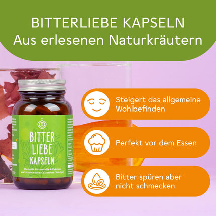 BitterLiebe® Bitter Substances Capsules 90 pcs. - Bitter herbs, milk thistle, dandelion, artichoke high dosage - Bitter drops in capsule form - Recipe according to Hildegard von Bingen