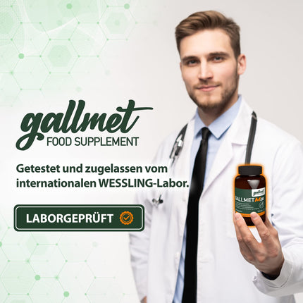 GALLMET Bile Acid Ox Bile, 60 Capsules, 100 mg + Herbs 37.5 mg, Digestive Enzymes for Liver, Bile, Bloating, Fatty Liver, Lactose Intolerance, Gastritis, Intestinal Cleansing, Ox Bile, Bile Salts