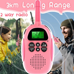 ULEWAY Walkie Talkie for Kids? Rechargeable Two-Way Radio, 3 km Range, Boy Girl Toy 4-12+ Years, 16 Channels, Walkie Talkie for Outdoor Adventures, Camping, Hiking 2 Pack - Pink Blue