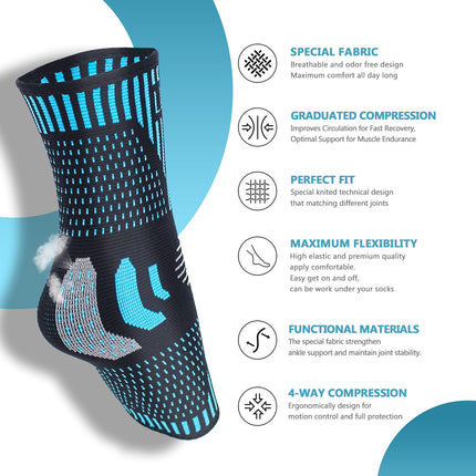 Professional Ankle Support 2 Pack, Breathable Ankle Support for Women/Men Compression Socks Foot Support for Plantar Fasciitis, Arthritis, Sprained Ankles, Achilles Tendon, Sports