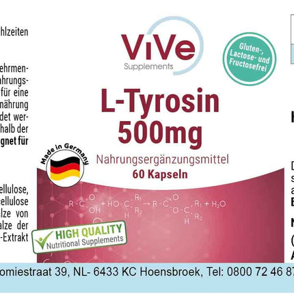 L-Tyrosine 500mg - 60 Capsules - High Dose - Proteinogenic Amino Acid | Quality from Germany by ViVe Supplements