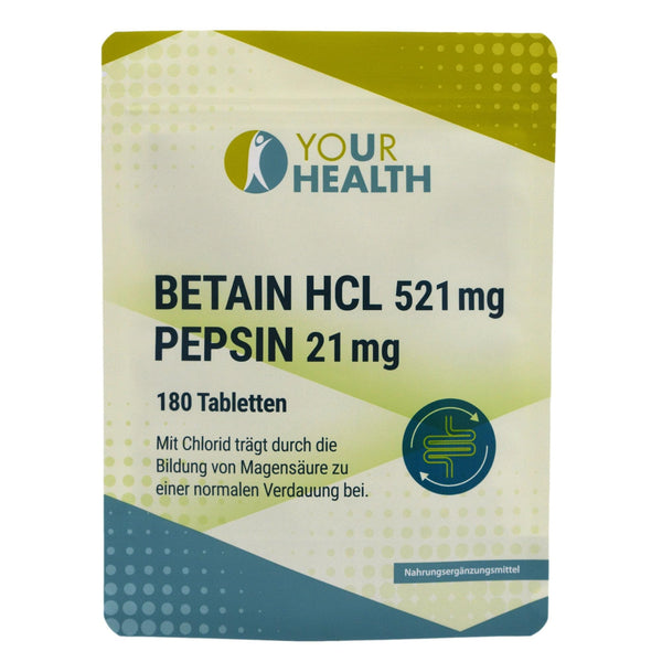 BETAINE HCL 521 mg PEPSIN 21 mg, 180 tablets, free from colorants or preservatives