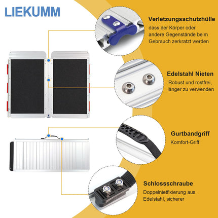LIEKUMM Wheelchair Ramp 77 cm Wide, 300 kg Capacity Folding Wheelchair Ramp, 91 cm Aluminum Wheelchair Ramp for Stairs, Steps, Curbs, Threshold Ramp for Electric Wheelchairs, Strollers